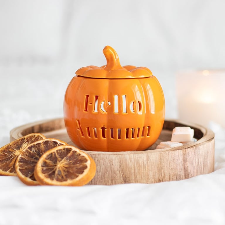 Hello Autumn Pumpkin Oil Burner - Cozy Warm and Spicy Fragrance Wax Melts Warmer