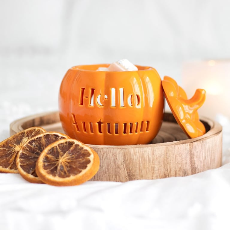 Hello Autumn Pumpkin Oil Burner - Cozy Warm and Spicy Fragrance Wax Melts Warmer