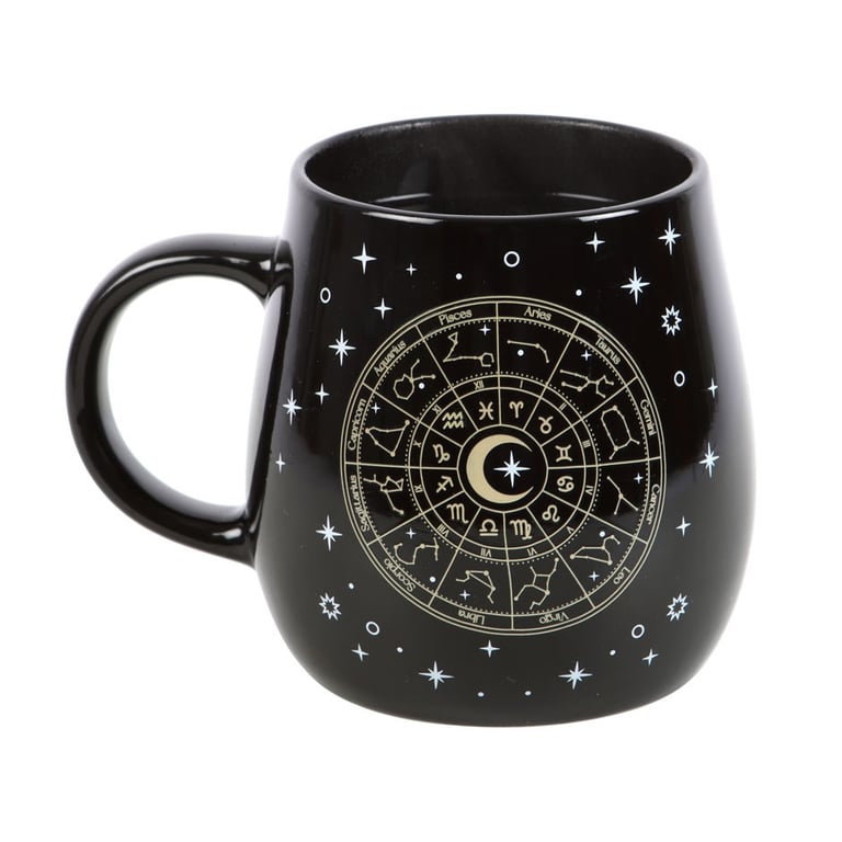 Astrology Wheel Heat Change Mug - 500ml Ceramic Design with Twinkling Star Pattern
