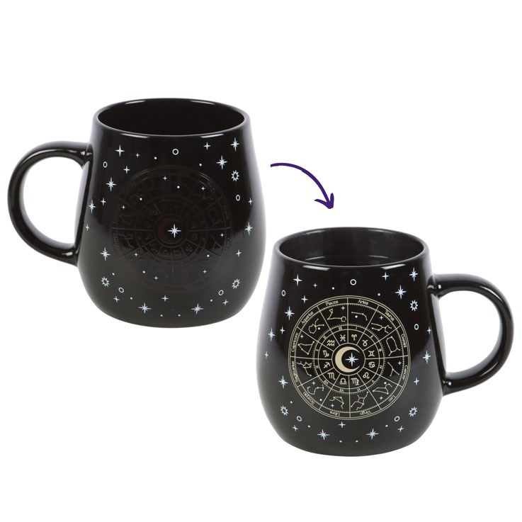 Astrology Wheel Heat Change Mug - 500ml Ceramic Design with Twinkling Star Pattern