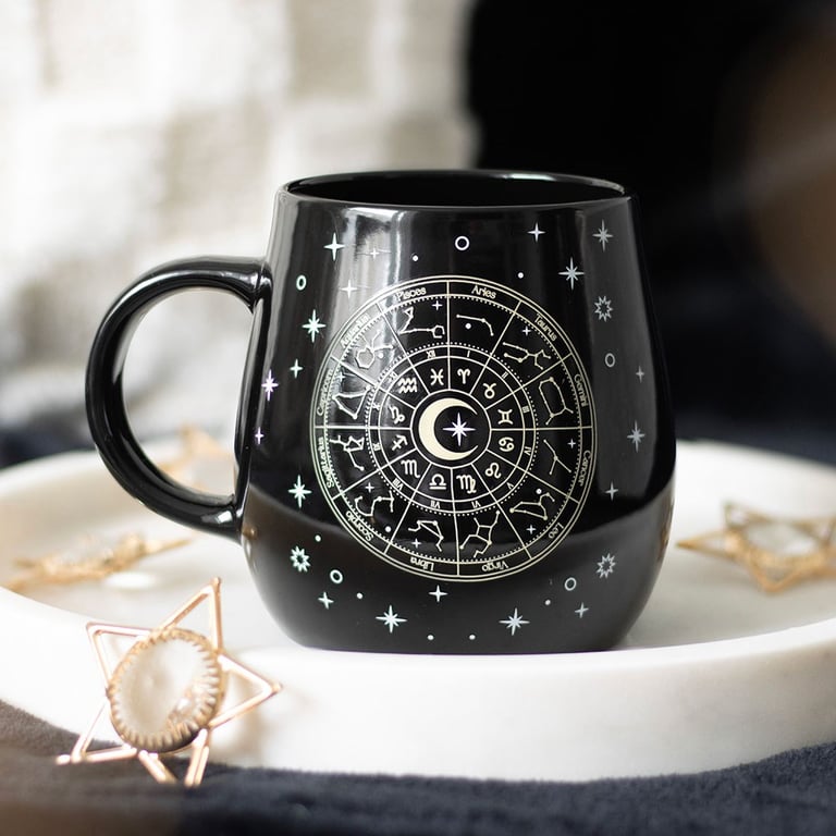 Astrology Wheel Heat Change Mug - 500ml Ceramic Design with Twinkling Star Pattern