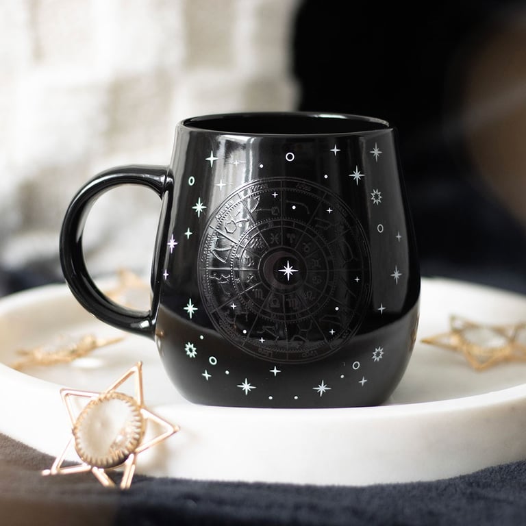 Astrology Wheel Heat Change Mug - 500ml Ceramic Design with Twinkling Star Pattern