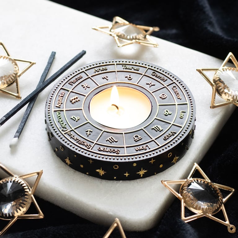 Astrology Wheel Tealight Candle Holder - Celestial Home Decor Decoration