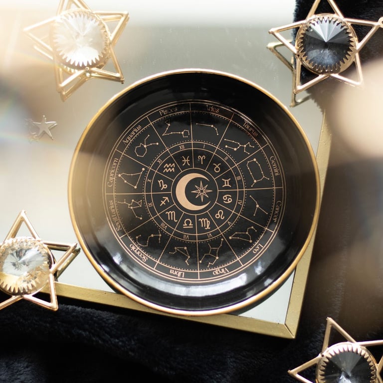 Black Astrology Wheel Trinket Dish - Premium Celestial Home Decor Organizer
