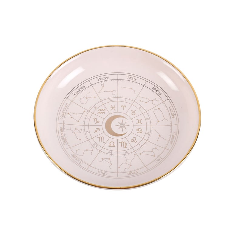 Off White Astrology Wheel Trinket Dish - Premium Home Storage Solution for Celestial Decor