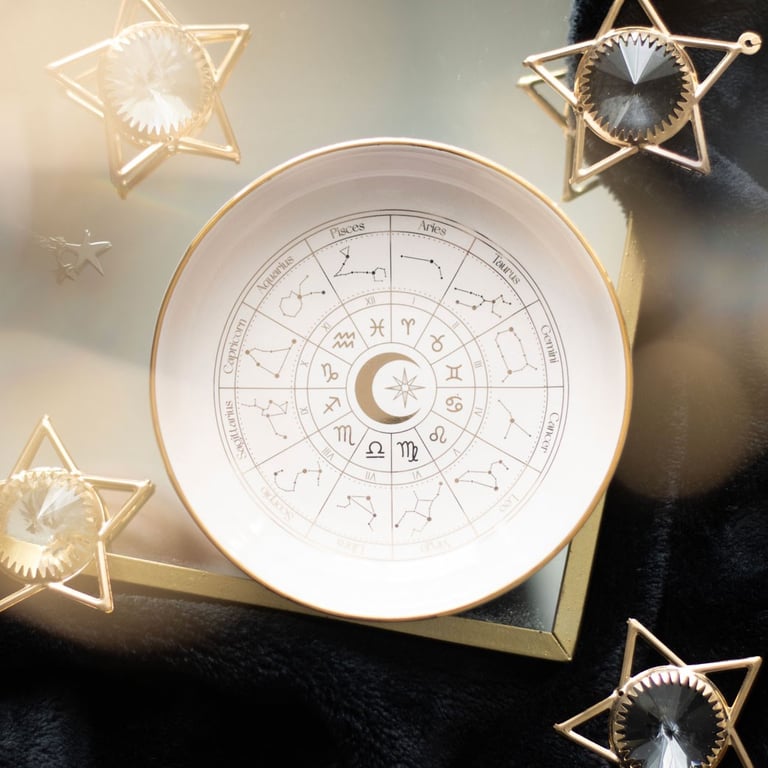 Off White Astrology Wheel Trinket Dish - Premium Home Storage Solution for Celestial Decor