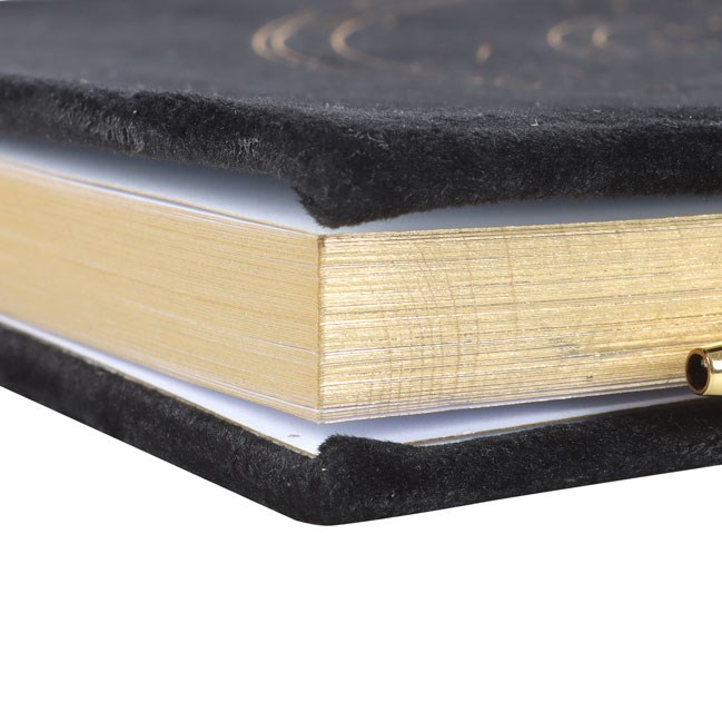 Astrology Wheel Journal with Black Velvet Binding and Obsidian Pen