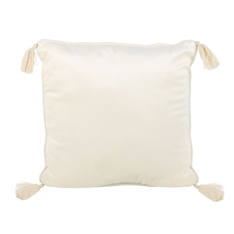 35cm Off White Astrology Wheel Cushion with Metallic Gold Tassels and 100 Polyester Construction