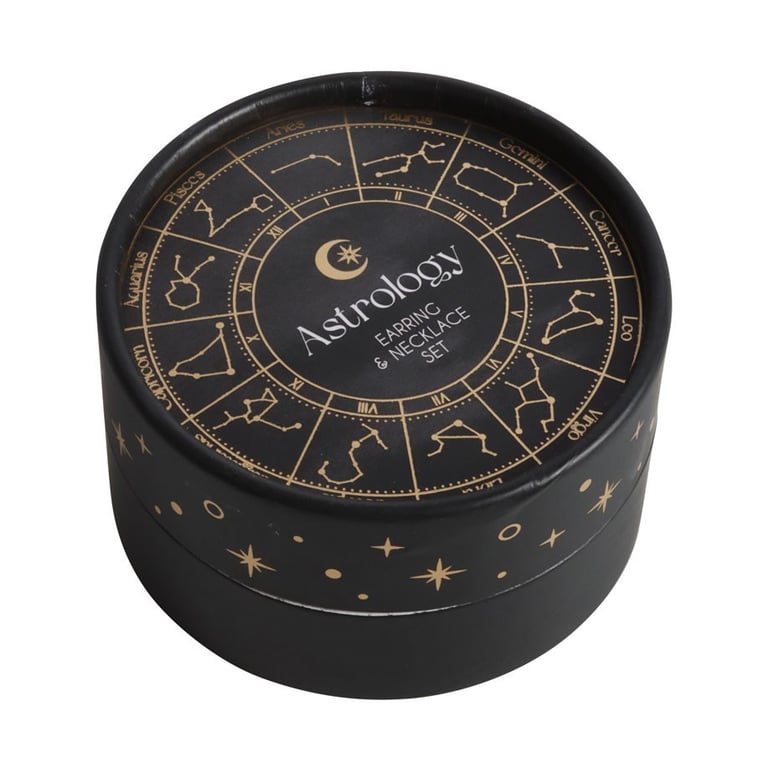 Astrology Wheel Earring and Necklace Set - Celestial Jewellery Gift Set with Starburst Earrings and Cosmic Accessories