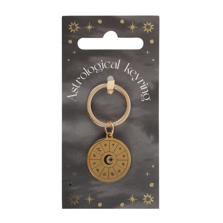 Astrology Wheel Keyring - Metal Zodiac Charm Keychain