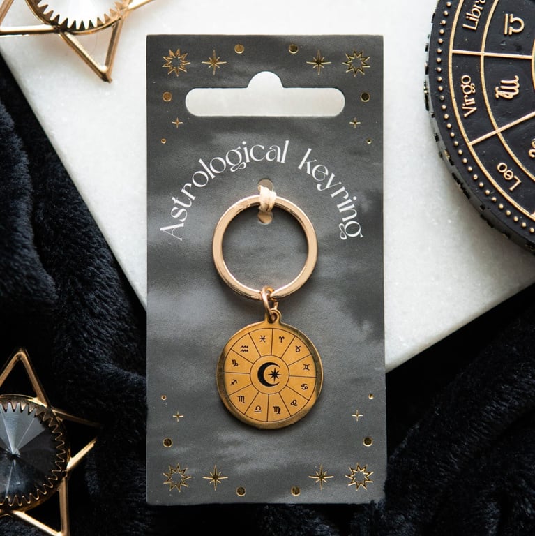 Astrology Wheel Keyring - Metal Zodiac Charm Keychain