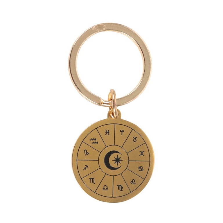 Astrology Wheel Keyring - Metal Zodiac Charm Keychain