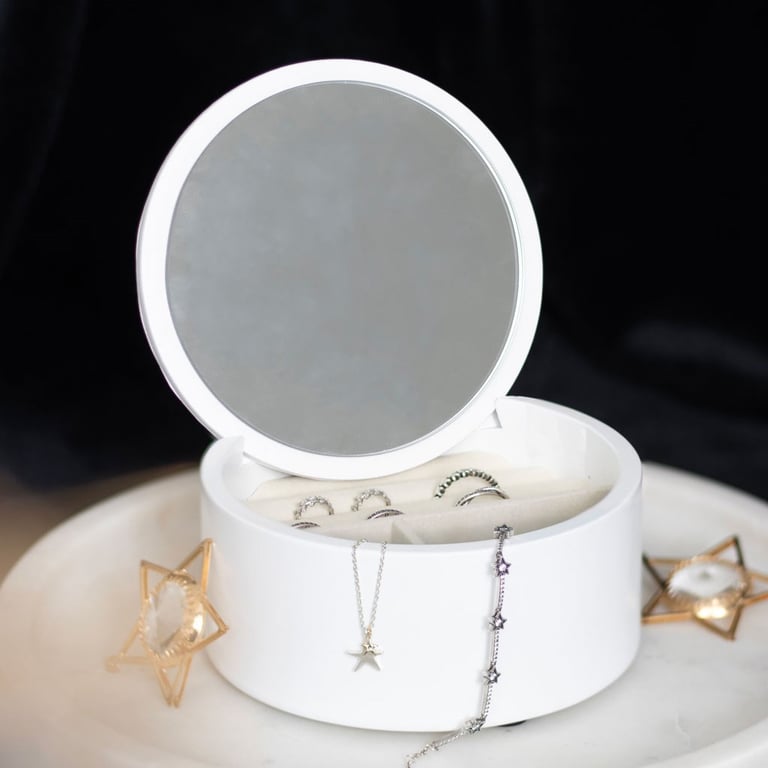 Astrology Wheel Jewellery Storage Box with Mirror Lid and Decorative Design