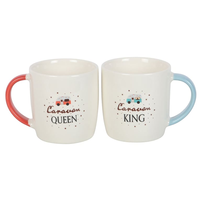 Ceramic Caravan King and Queen Couples Mug Set - 500ml, Microwave & Dishwasher Safe for Him & Her