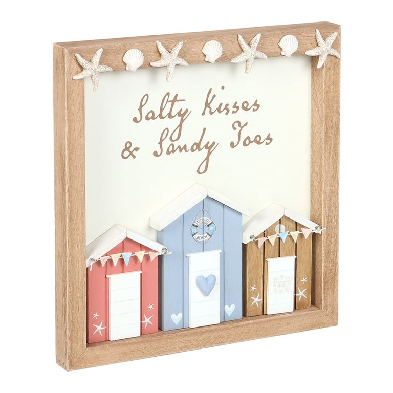 Salty Kisses 3D Beach Hut Plaque - Coastal Home Decor with Sweet Memories