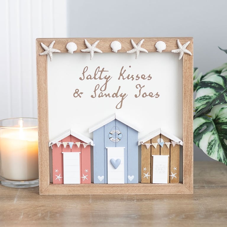 Salty Kisses 3D Beach Hut Plaque - Coastal Home Decor with Sweet Memories