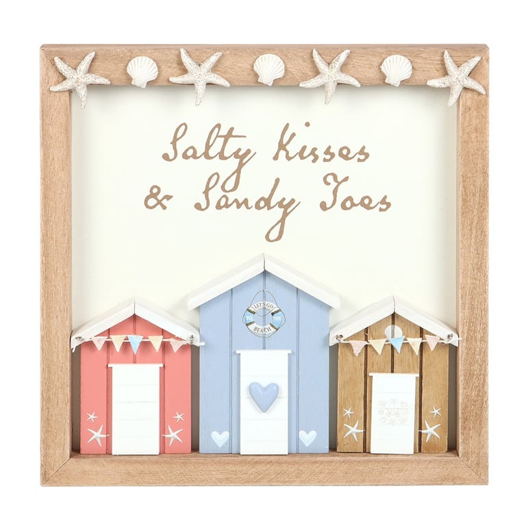 Salty Kisses 3D Beach Hut Plaque - Coastal Home Decor with Sweet Memories