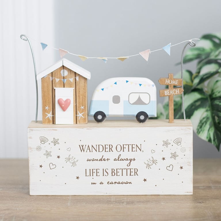 Wander Often Beach Hut Caravan Wooden Sign - Travel Decor and Quote