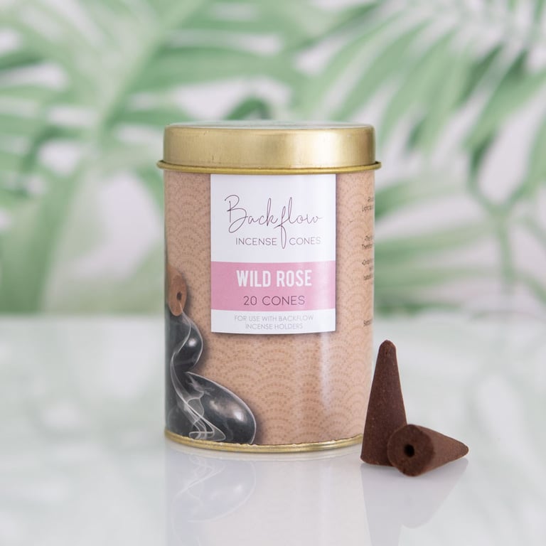 Elements Wild Rose Jumbo Backflow Cones - Handmade Home Fragrance Incense Set of 6 Tins