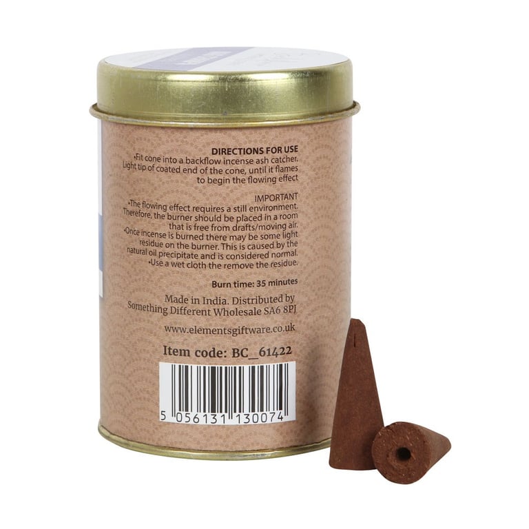 Elements Nag Champa Jumbo Backflow Cones - Traditional Incense for Home Fragrancing (6 x 20 Count)