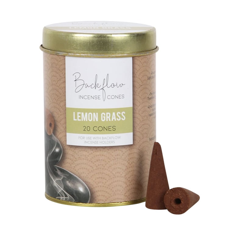 Elements 6-Piece Lemon Grass Jumbo Backflow Incense Cones - Handmade in India, Vegan, 40-Minute Burn Time
