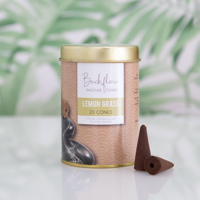 Elements 6-Piece Lemon Grass Jumbo Backflow Incense Cones - Handmade in India, Vegan, 40-Minute Burn Time