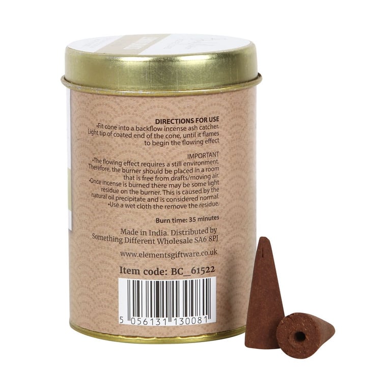 Elements 6-Piece Lemon Grass Jumbo Backflow Incense Cones - Handmade in India, Vegan, 40-Minute Burn Time