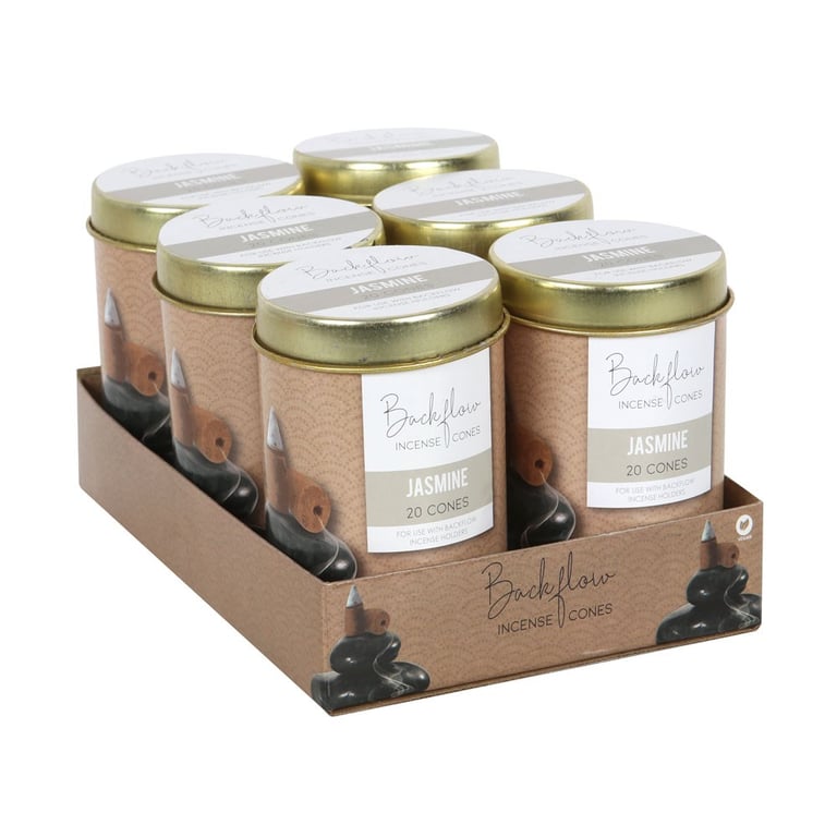 Elements 6 Jumbo Jasmine Backflow Incense Cones Set - Handcrafted in India, Vegan Home Fragrance