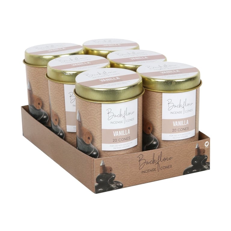 Elements 6-Pack Vanilla Jumbo Backflow Incense Cones - Handmade in India, Vegan Home Fragrance