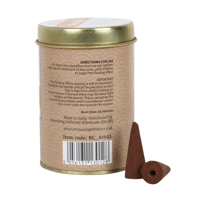 Elements Sandalwood Jumbo Backflow Incense Cones (6 Pack) - Handmade Vegan Home Fragrance