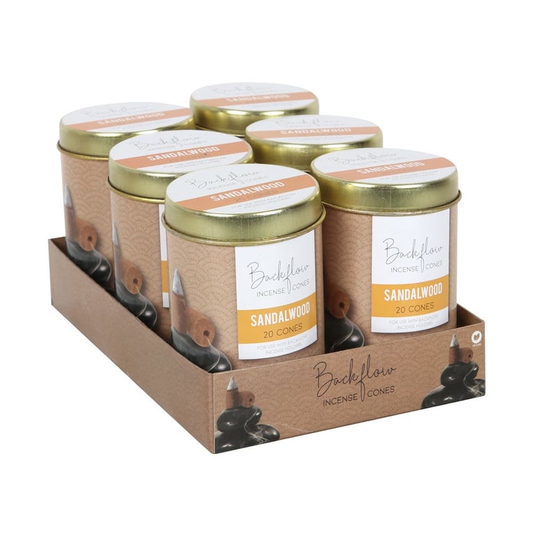 Elements Sandalwood Jumbo Backflow Incense Cones (6 Pack) - Handmade Vegan Home Fragrance