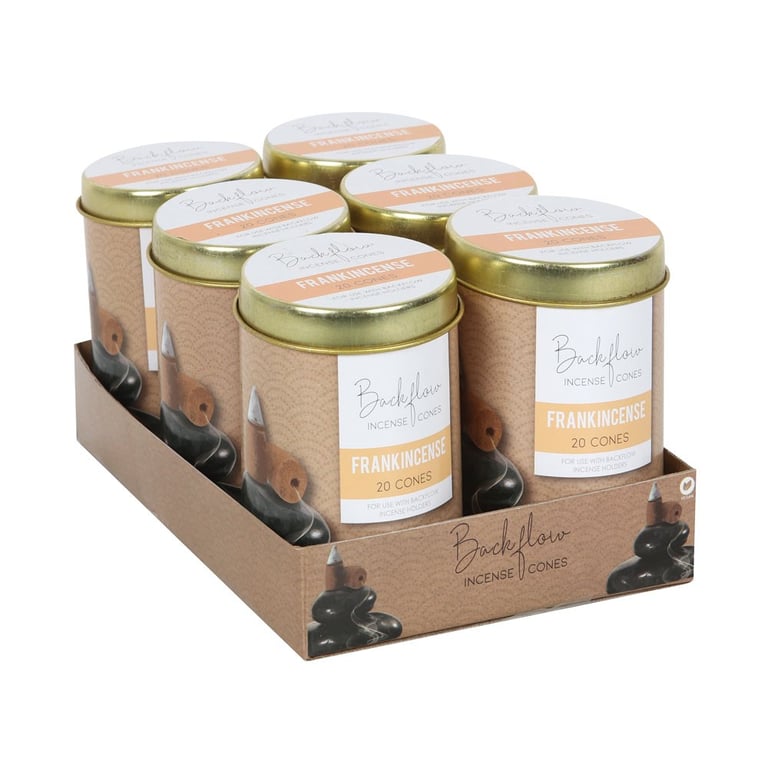 Elements Frankincense Jumbo Backflow Incense Cones - 6 Tins, Vegan, 40 Min Burn Time