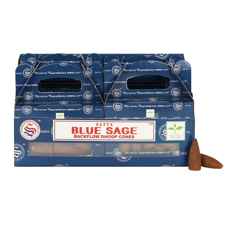 Satya Blue Sage Backflow Incense Cones - Longlasting Home Fragrance for Smoke Displays