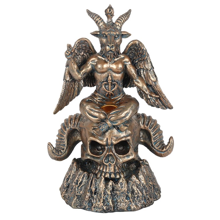 Gold Baphomet LED Backflow Incense Burner - Occult Symbolism and Aesthetic Home Decor with Smoke-Emitting Horned Skull Design