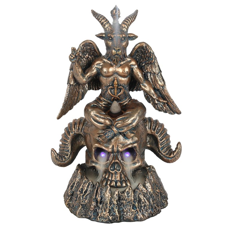 Gold Baphomet LED Backflow Incense Burner - Occult Symbolism and Aesthetic Home Decor with Smoke-Emitting Horned Skull Design