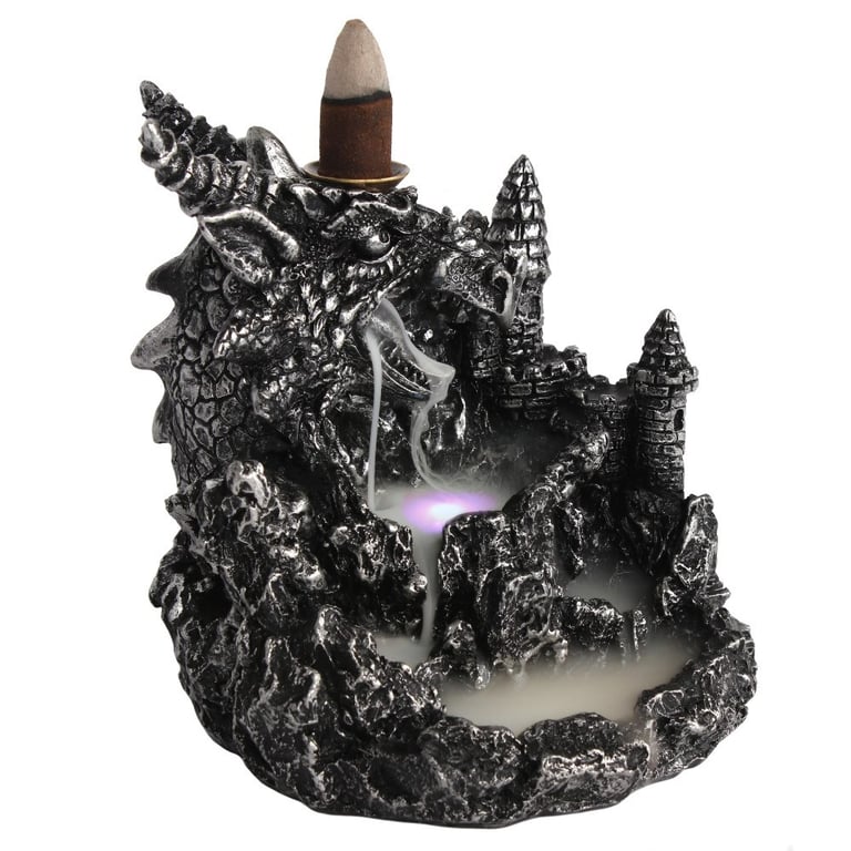 Silver Dragon Backflow Incense Burner With Colour Changing Light