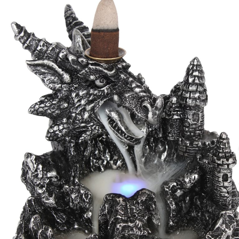 Silver Dragon Backflow Incense Burner With Colour Changing Light