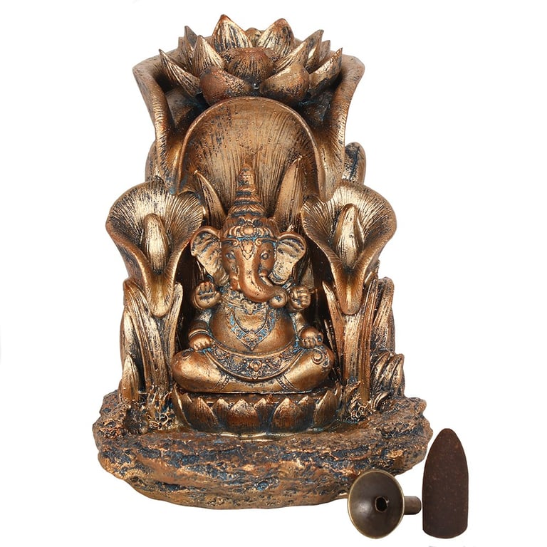 Bronze Ganesh Backflow Incense Burner - Mesmerizing Waterfall Effect Home Decor