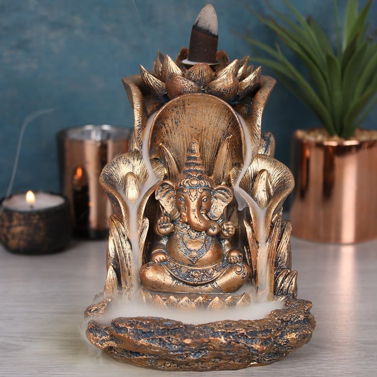 Bronze Ganesh Backflow Incense Burner - Mesmerizing Waterfall Effect Home Decor