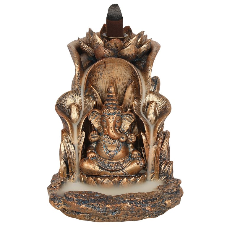 Bronze Ganesh Backflow Incense Burner - Mesmerizing Waterfall Effect Home Decor