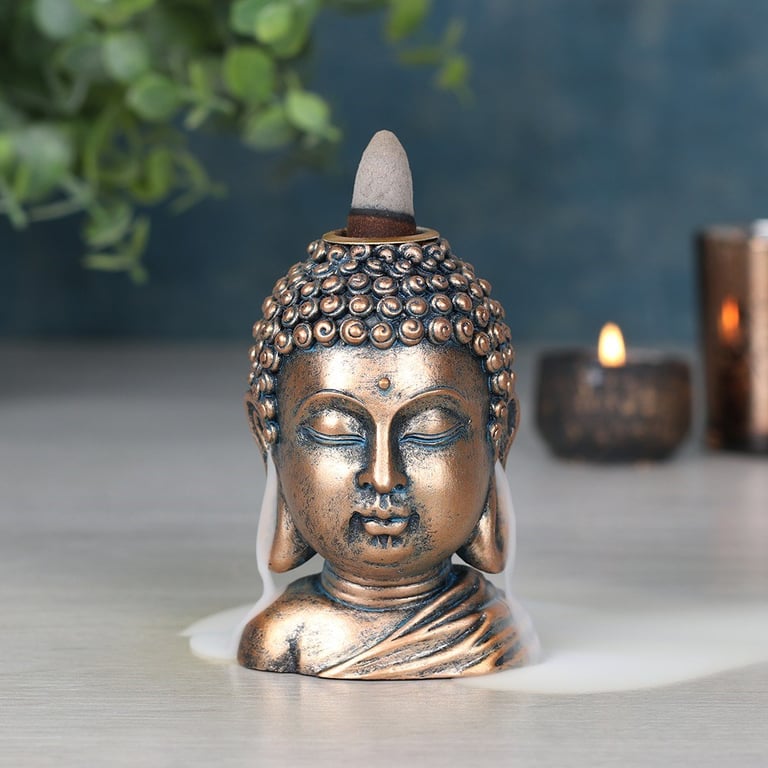 Bronze Buddha Head Backflow Incense Burner - Elegant Home Meditation Decor