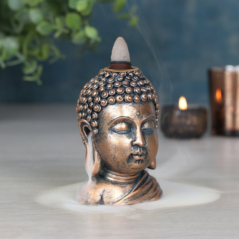Bronze Buddha Head Backflow Incense Burner - Elegant Home Meditation Decor