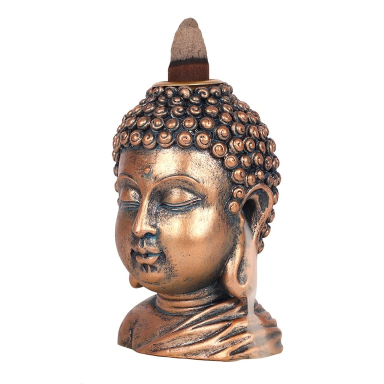 Bronze Buddha Head Backflow Incense Burner - Elegant Home Meditation Decor