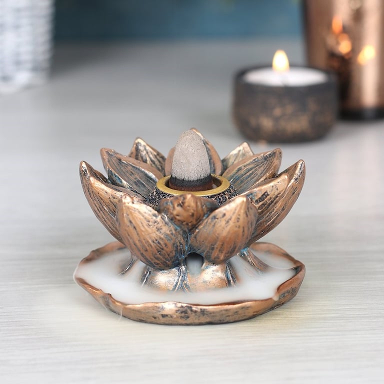 Bronze Lotus Backflow Incense Burner - Mesmerising Smoke Waterfall Effect