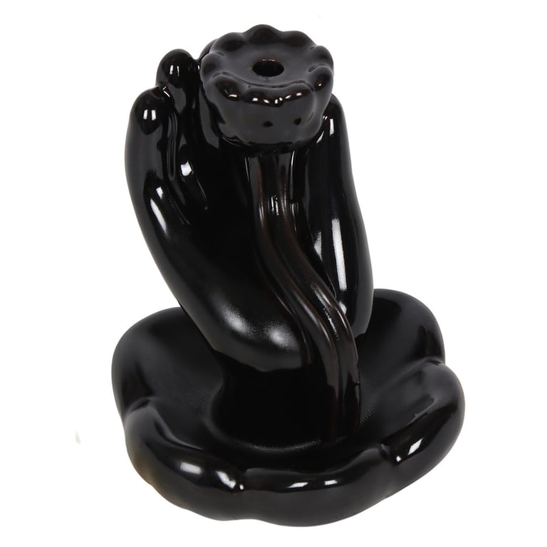 Ceramic Hand & Lotus Flower Backflow Incense Burner - Smoke Curling Home Decor Holder