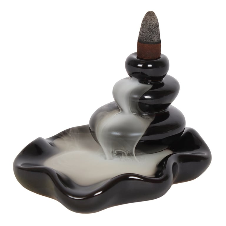 Large Black Ceramic Backflow Incense Burner - Mesmerising Waterfall Effect Home Decor