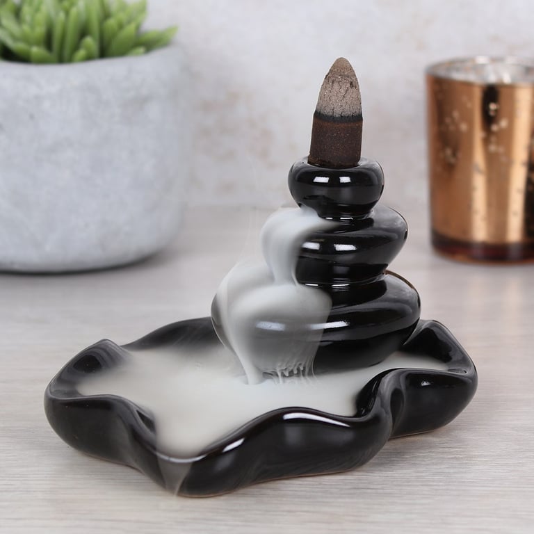 Large Black Ceramic Backflow Incense Burner - Mesmerising Waterfall Effect Home Decor