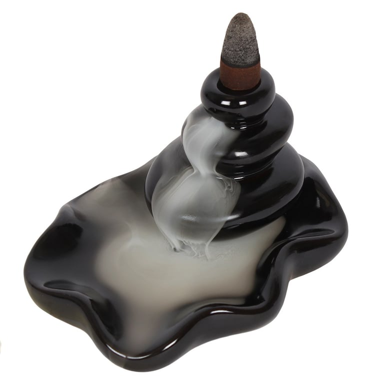 Large Black Ceramic Backflow Incense Burner - Mesmerising Waterfall Effect Home Decor