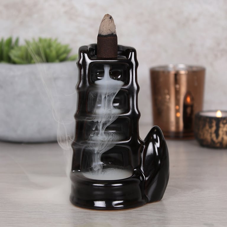 Ceramic Split Bamboo Backflow Incense Burner - Mesmerising Smoke Waterfall Effect Indoor Burner