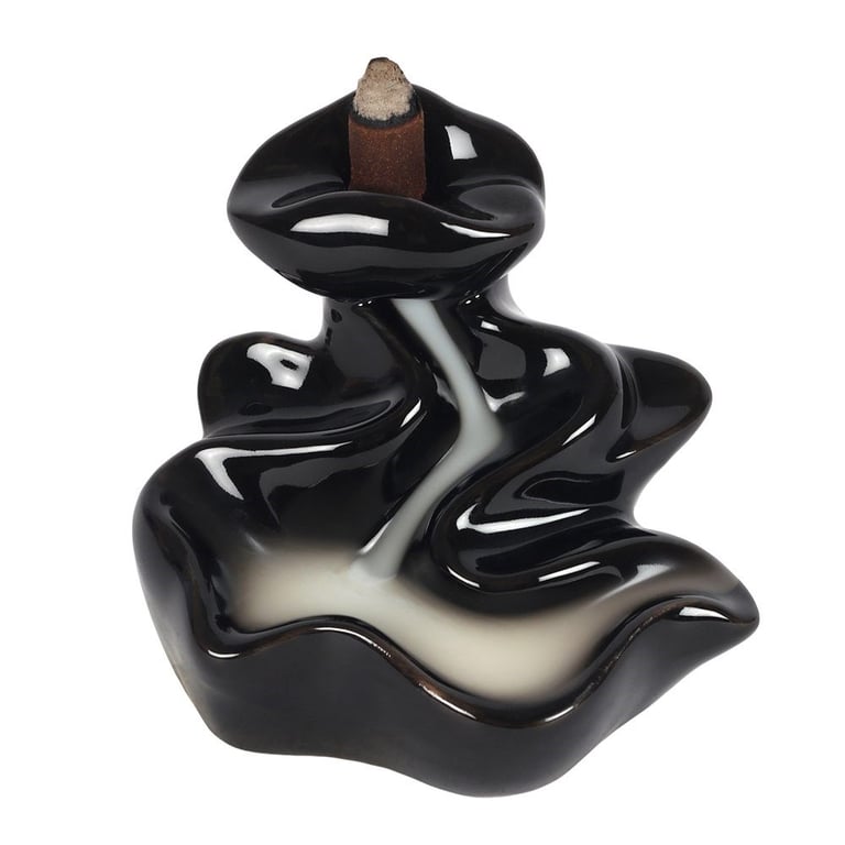 River Backflow Incense Burner - Mesmerizing Smoke Waterfall Effect in Black Ceramic Design